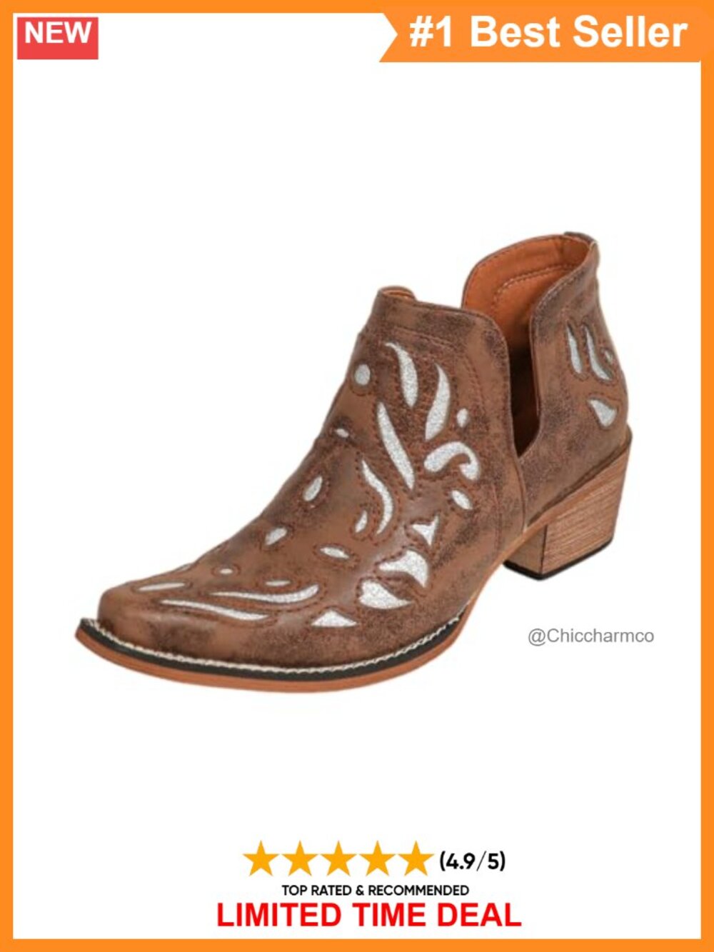 Faux Leather Cutout Ankle Boots Pointed Toe Western Booties